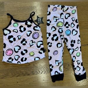 Pixielane Pink Smiley Leopard Kids Pajama Set Pink and Black 2T NWT